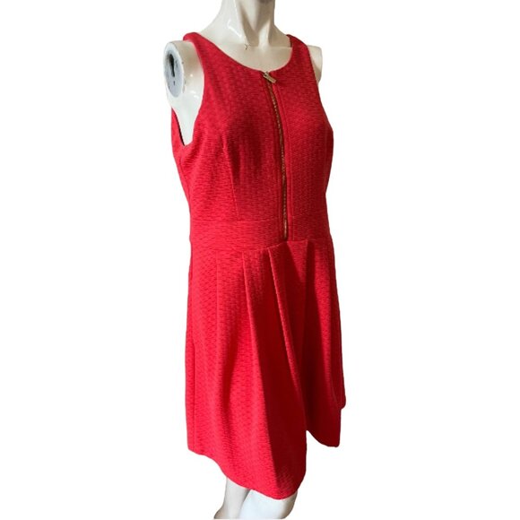 Jessica Simpson Coral Fit & Flare Dress Sz 8 (Medium) Womens Orange Zip Front Cu - Picture 6 of 14